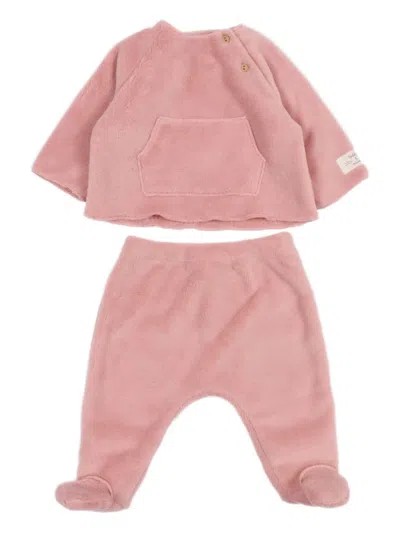 Teddy & Minou Babies' Fleece Button-fastening Two-piece Trouser Set In Pink