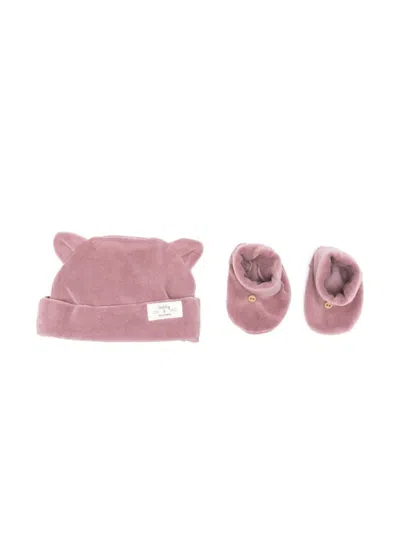 Teddy & Minou Babies' Fleece-texture Beanie Hat Set In Pink