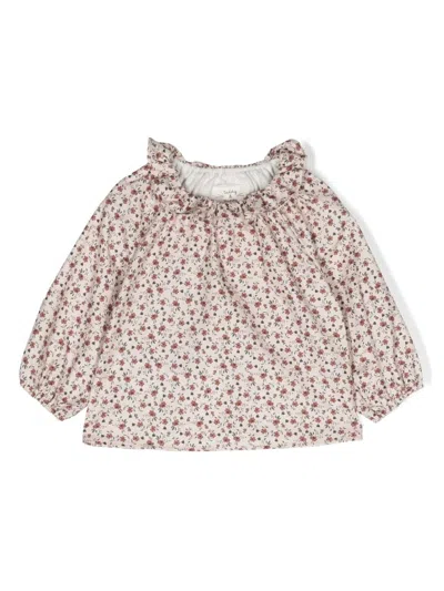 Teddy & Minou Babies' Floral-print Cotton Blouse In Pink