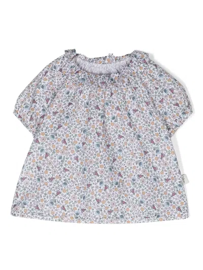 Teddy & Minou Babies' Floral-print Cotton Blouse In White