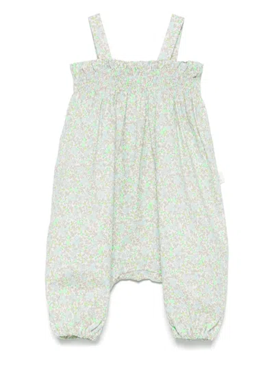 Teddy & Minou Babies' Floral-print Dungarees In Green