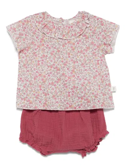 Teddy & Minou Babies' Floral-print Shorts Set In Pink
