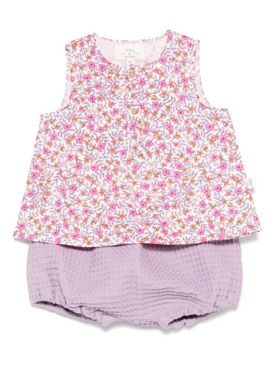 Teddy & Minou Babies' Floral-print Tank And Shorts Set In Purple