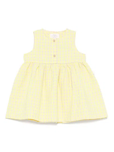 Teddy & Minou Babies' Gingham-check Dress Set In Yellow