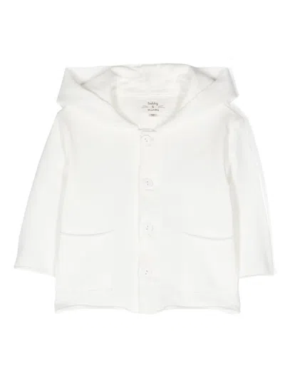Teddy & Minou Babies' Hooded Cotton Cardigan In White