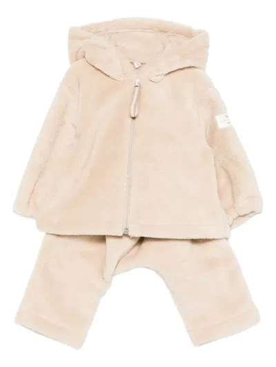Teddy & Minou Babies' Hooded Fleece Tracksuit Set In Neutral