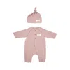 Teddy & Minou Jersey Romper Suit With Matching Hat Kids In Pink