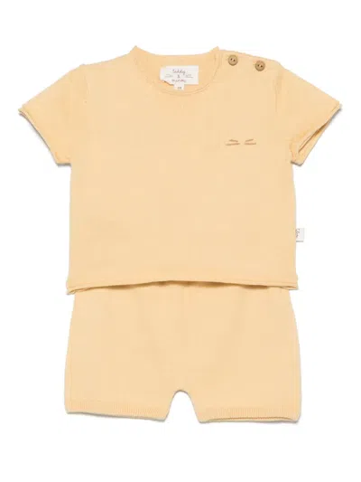 Teddy & Minou Babies' Logo-embroidered Shorts Set In 黄色