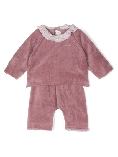 Teddy & Minou Babies' Logo-embroidered Trousers Set In Pink