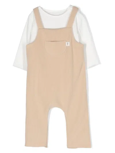 Teddy & Minou Babies' Long-sleeve Dungaree Set In Neutrals