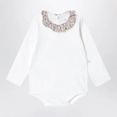 Teddy & Minou Milk Pink Ruffle Collar Mini Bodysuit In Cotton Jersey In White
