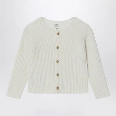 Teddy & Minou Babies' Milk-white Wool-blend Cardigan In Neutral