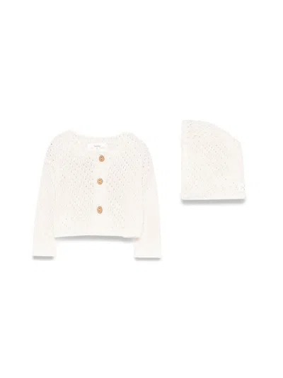 Teddy & Minou Mini Cardigan Set With Beanie For Baby Girls In White