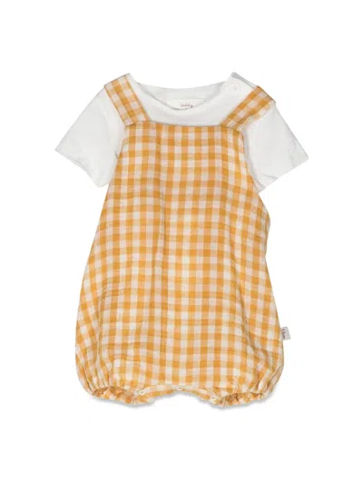 Teddy & Minou Mini Checkered Romper Set With T-shirt In Multicolour