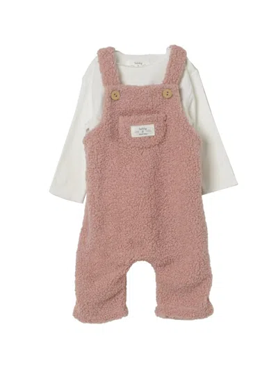 Teddy & Minou Mini Girls' T-shirt And Dungarees Set In Pink