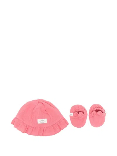 Teddy & Minou Mini Hat And Booties Set For Baby Girls In Pink