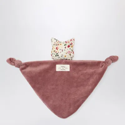 Teddy & Minou Mini Kitten Chenille Comforter With Floral Head Detail In Pink