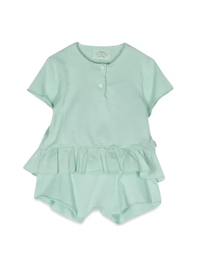 Teddy & Minou Mini Ruffled T-shirt And Shorts Set In Green
