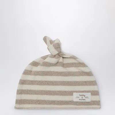 Teddy & Minou Mini Striped Cotton Beanie Hat In Neutral