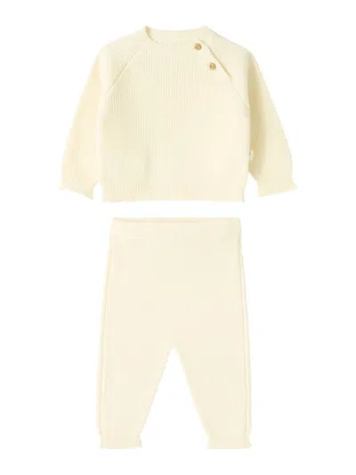 Teddy & Minou Mini T-shirt And Pants Set For Baby Girls In White