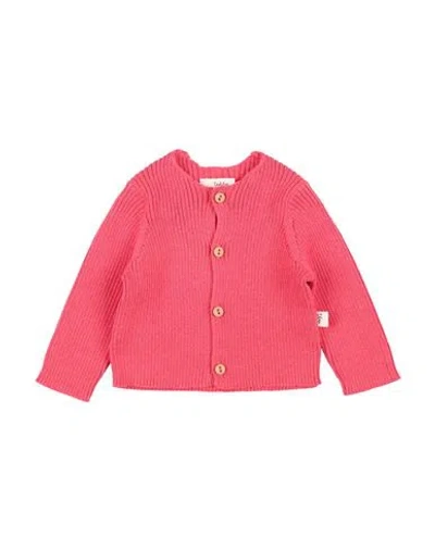 Teddy & Minou Babies'  Newborn Girl Cardigan Coral Size 3 Organic Cotton In Pink