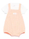 Teddy & Minou Plaid Dungarees Set In White