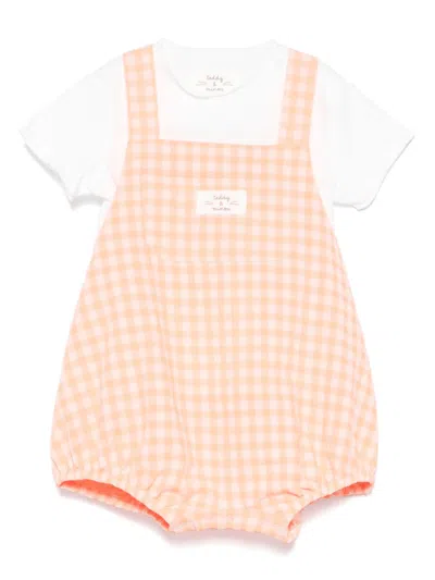 Teddy & Minou Babies' Plaid Dungarees Set In White