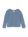 Teddy & Minou Ribbed-knit Round-neck Cardigan In Blau