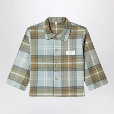Teddy & Minou Sage Check Viscose Blend Mini Logo Shirt For Unisex In Multi