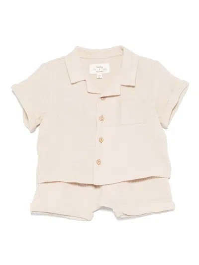 Teddy & Minou Babies' Seersucker Shorts Set In Neutrals