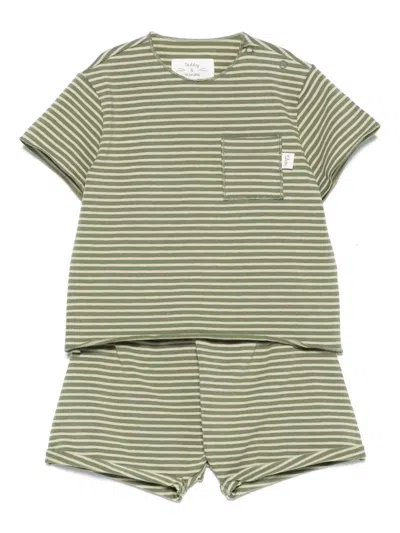 Teddy & Minou Babies' Striped Shorts Set In Green