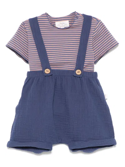 Teddy & Minou Babies' Striped T-shirt And Shorts Set In Blue