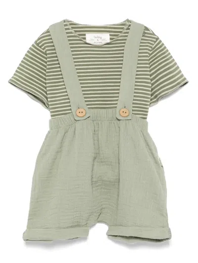 Teddy & Minou Babies' Striped T-shirt And Shorts Set In Green
