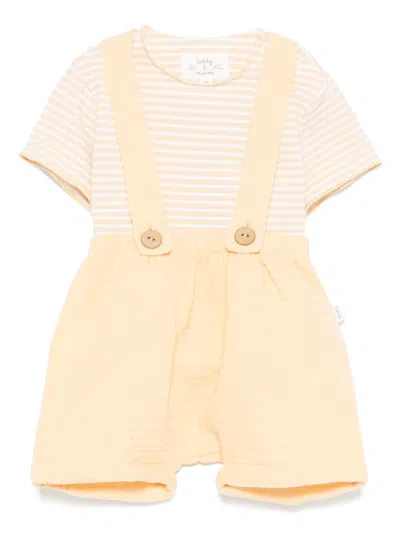 Teddy & Minou Babies' Striped T-shirt And Shorts Set In Yellow