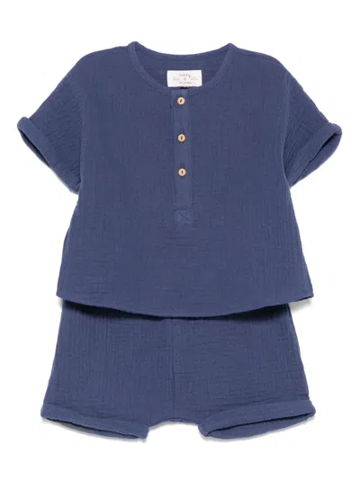 Teddy & Minou Babies' Textured T-shirt And Shorts Set In Blue