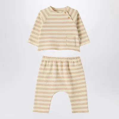 Teddy & Minou Two-piece Beige Striped Knit Set In Neutral