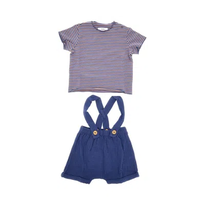 Teddy & Minou Two-piece Cotton Set Kids In Blue