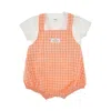Teddy & Minou Two-piece Set With Overalls Kids In Orange