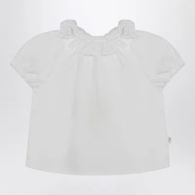 Teddy & Minou Unisex Cotton Blouse With Ruffle Mini Details In White