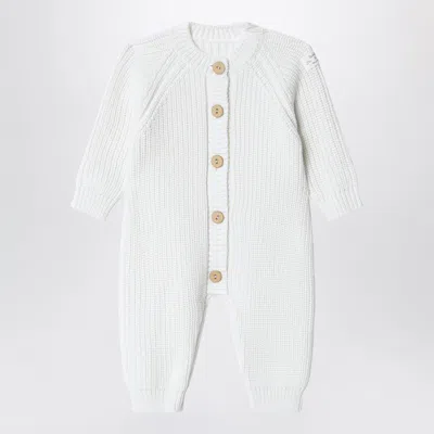 Teddy & Minou Unisex Mini Ribbed Cotton Romper With Wood-effect Buttons In White