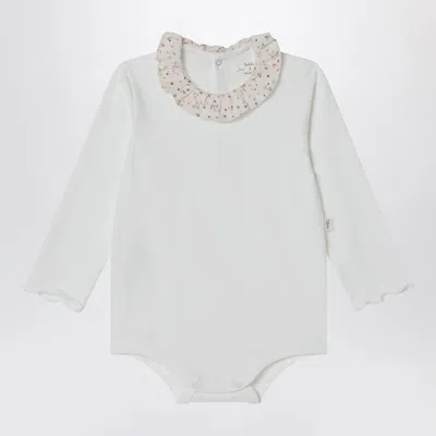 Teddy & Minou White Bodysuit With Neckline And Floral Print