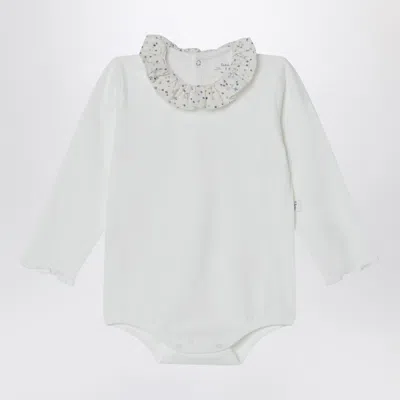 Teddy & Minou White Bodysuit With Neckline And Floral Print