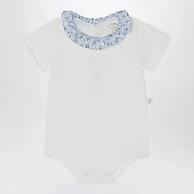 Teddy & Minou White Romper With Liberty Fabric Collar
