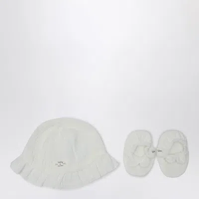 Teddy & Minou White Two-piece Set With Hat And Shoes