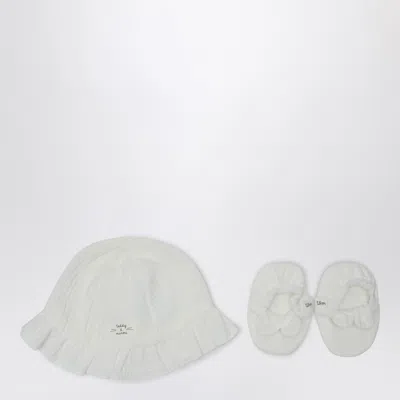 Teddy & Minou White Two-piece Set With Hat And Shoes In Pink