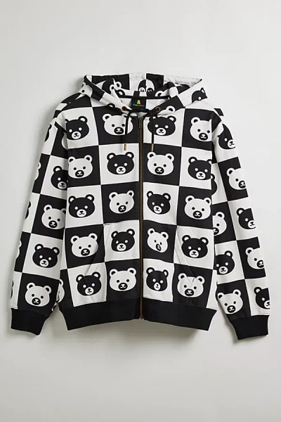 Teddy Fresh Bear Checkerboard Full Zip Hoodie Sweatshirt In Black/white At Urban Outfitters