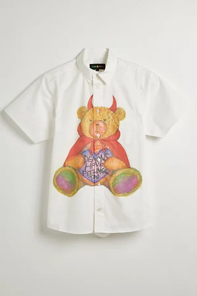 Teddy Fresh Demons Have Feelings Short Sleeve Shirt Top In White At Urban Outfitters