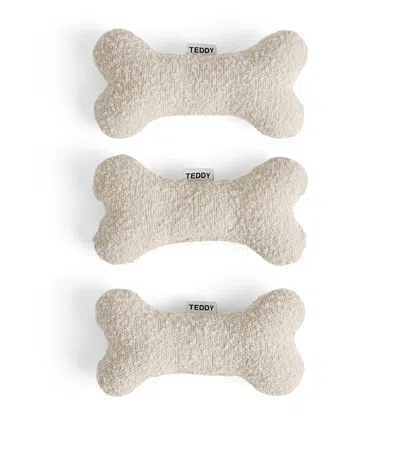 Teddy London Large Bouclé Bone Dog Toy In White