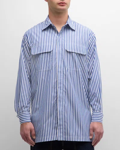Teddy Vonranson Men's Striped Button-down Shirt In Blue Stripe
