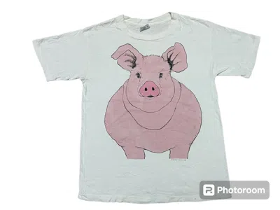 Pre-owned Tee Jays X Vintage 1990 Sock And Roll Corp Big Face Pig Design In White